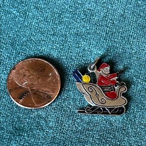 Santa in Sleigh Enamel Charm - Red, Silver, Blue